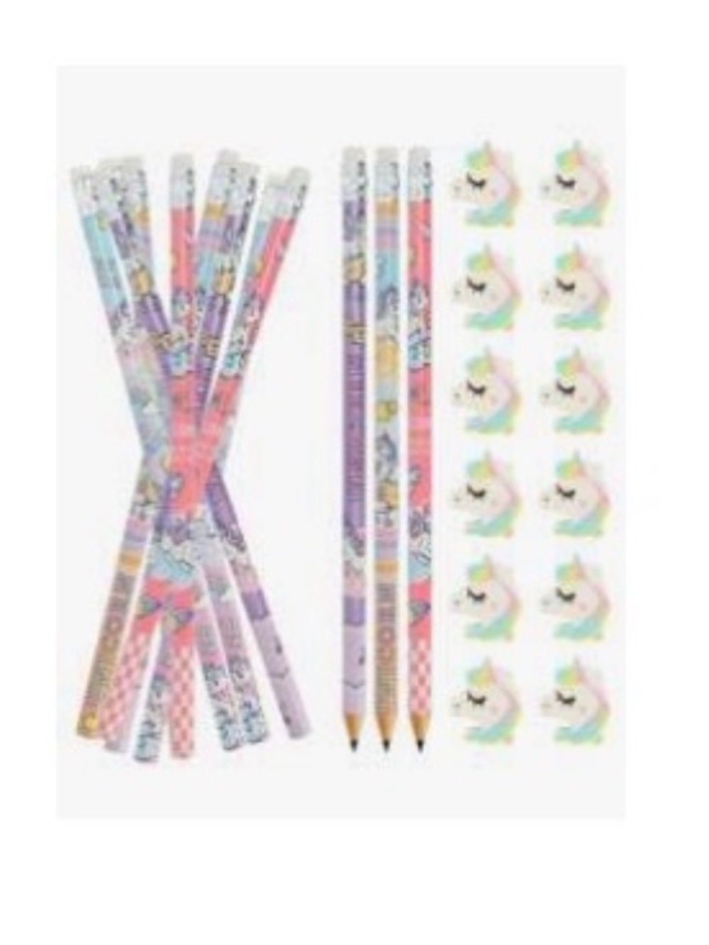 12 Rainbow Unicorn Pencil Set with Pastel Designs and Eraser Toppers